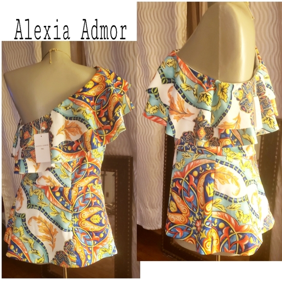 Alexia Admore greecian print one shoulder peplum - Picture 3 of 4
